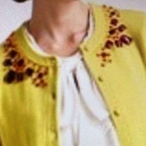 Kate Spade Paulina Cardigan Sweater in Chartreuse/Mustard Jeweled Collar - Picture 9 of 10